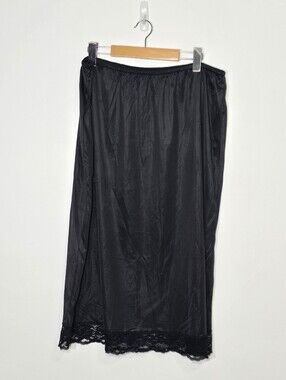 Vintage Black Classic Slip Lace Bottom Trim 100% Nylon Plus Size 26W-28W